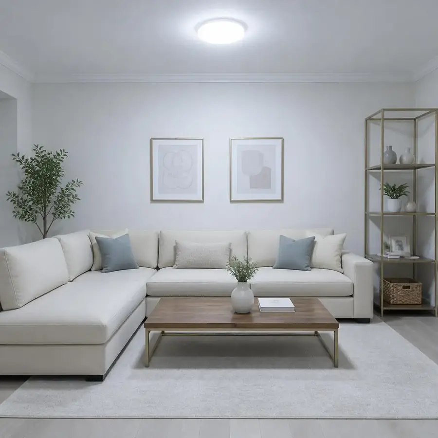 Sala de estar com apenas um ponto de luz central